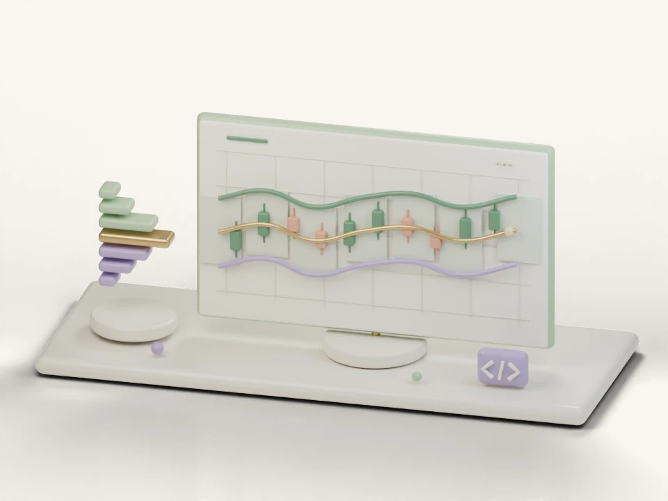 Pastel clay illustration of a side volume profile, a value band with its busiest-price line, and example candles.