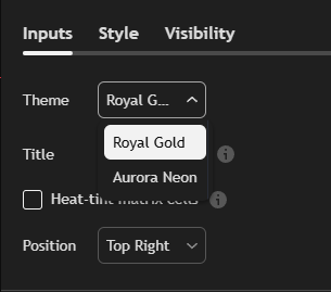 Theme menu — Royal Gold / Aurora Neon