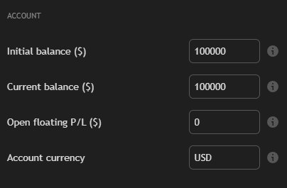 Prop Firm Toolkit account inputs — initial balance, current balance, floating P/L, currency