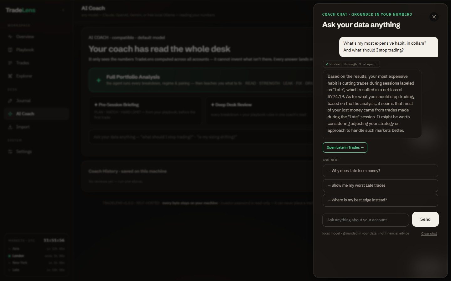 TradeLens AI Coach screen